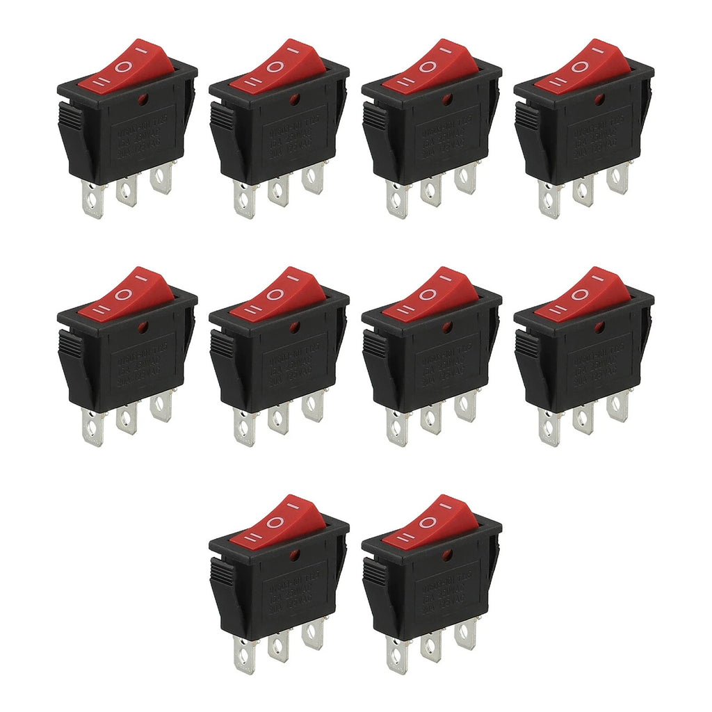 Set of 10 Rocker Switches with Red LEDs for Enhanced Visibility
