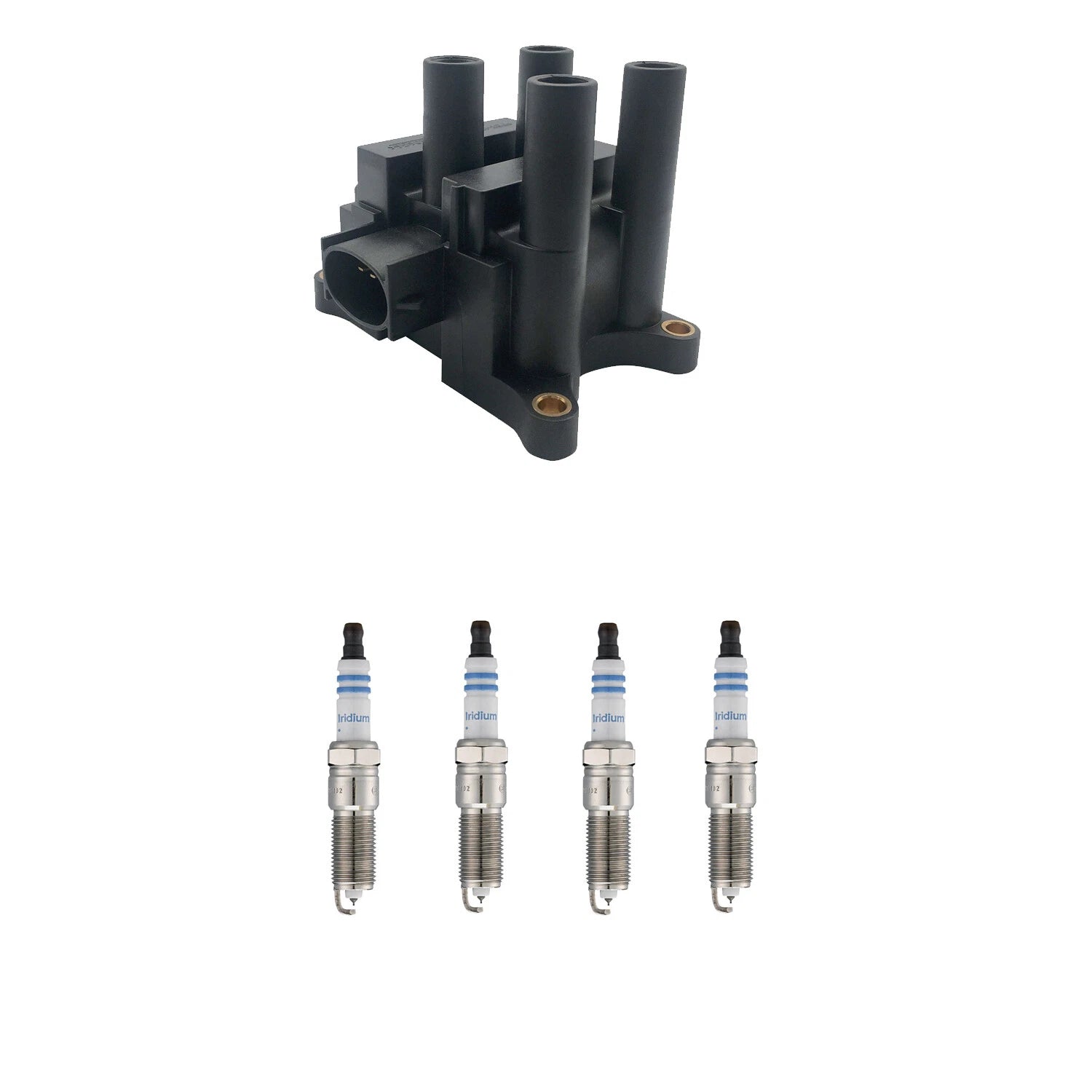 Set of 4 Ignition Coils & Bosch Iridium Spark Plugs for Escape Mystique (1997–2003)