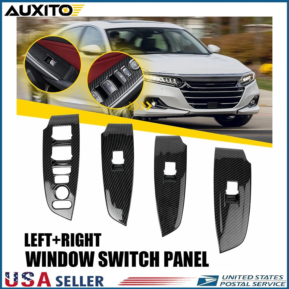 4X Carbon Fiber Look Inner Window Switch Panel Covers for Honda Accord (2018–2022)