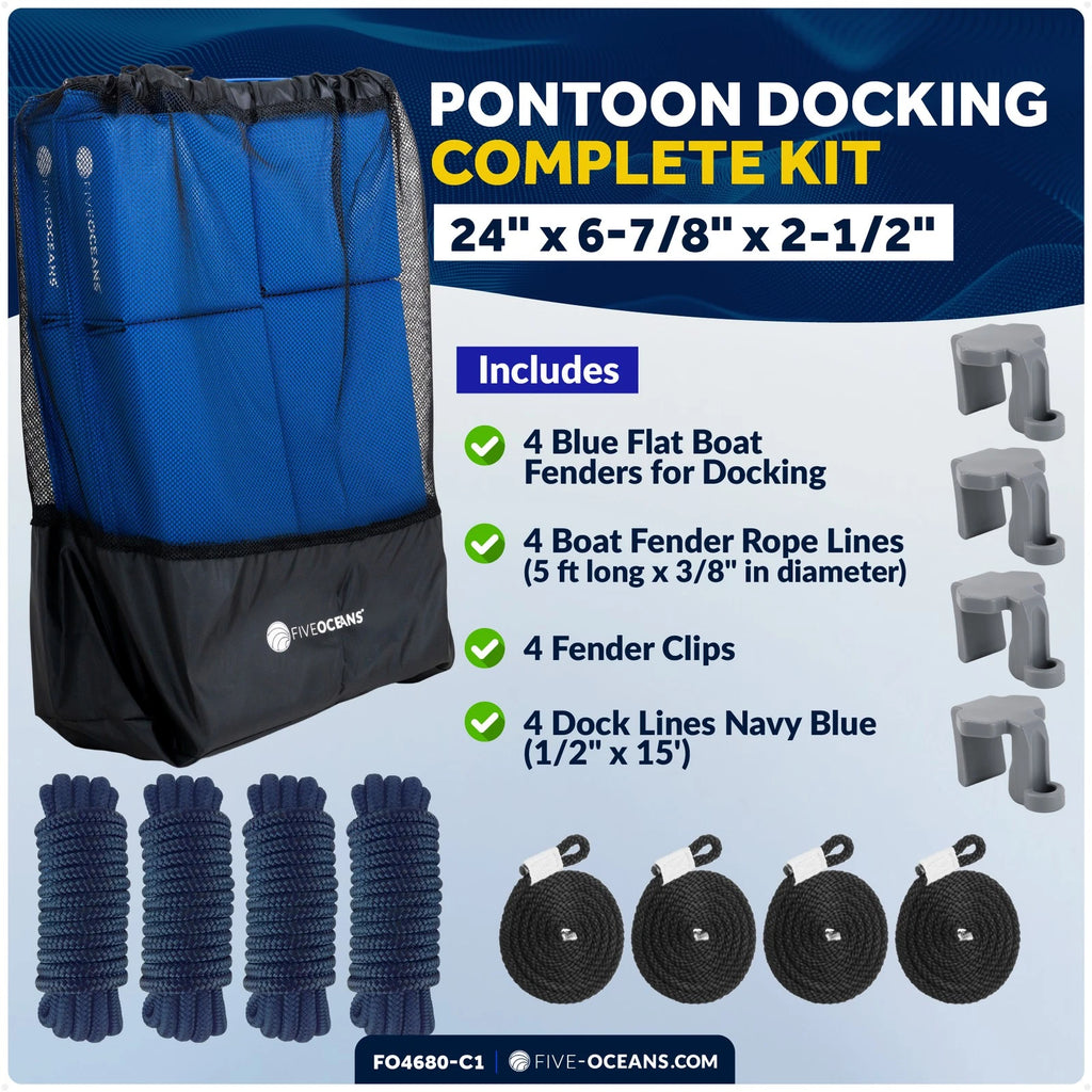 4-Pack Blue Flat Boat Fender Kit 24" x 6-7/8" x 2-1/2"