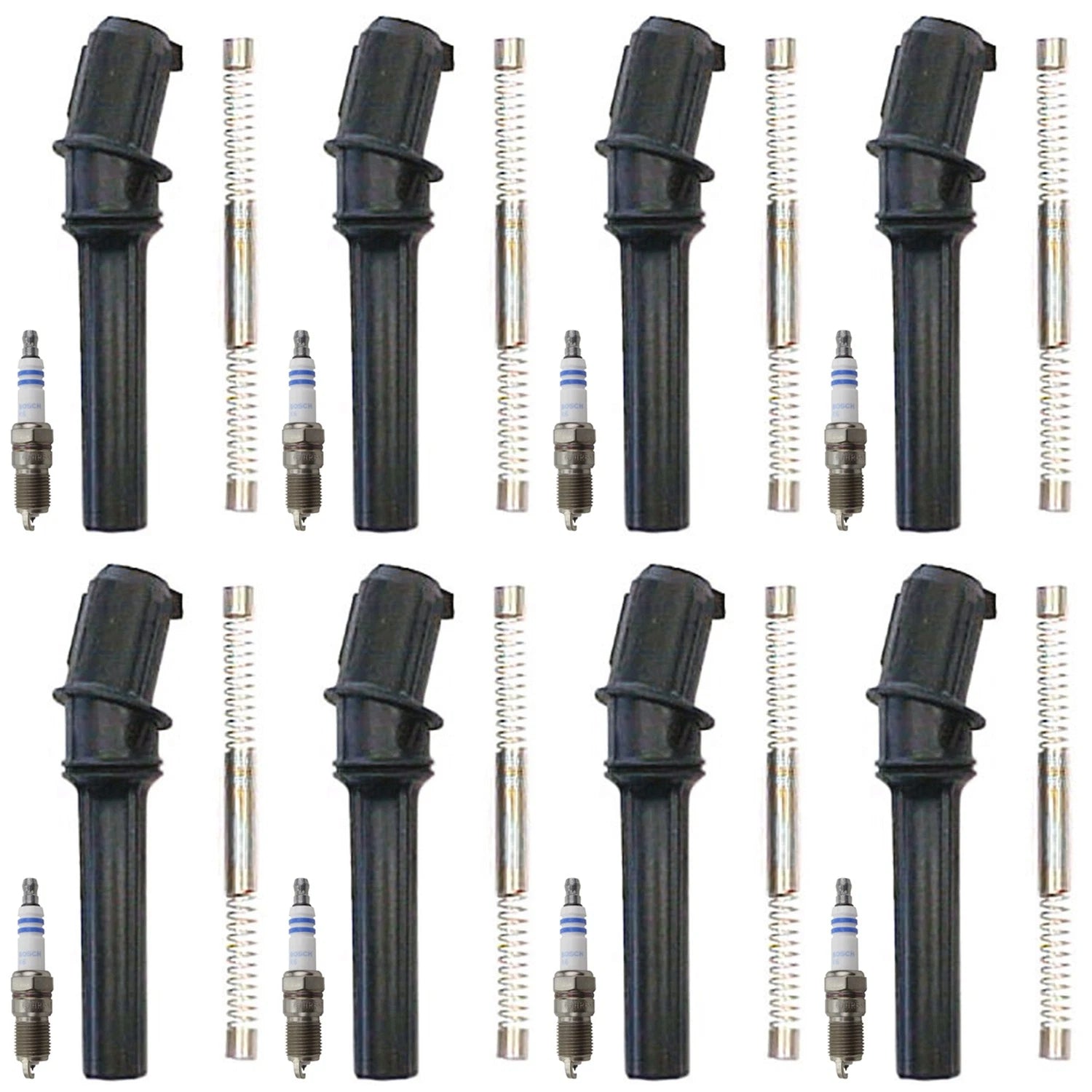 Set of 8 Bosch Double Iridium Spark Plugs & Denso Ignition Coil Boot Kit for F150 F250 (2004–2023)