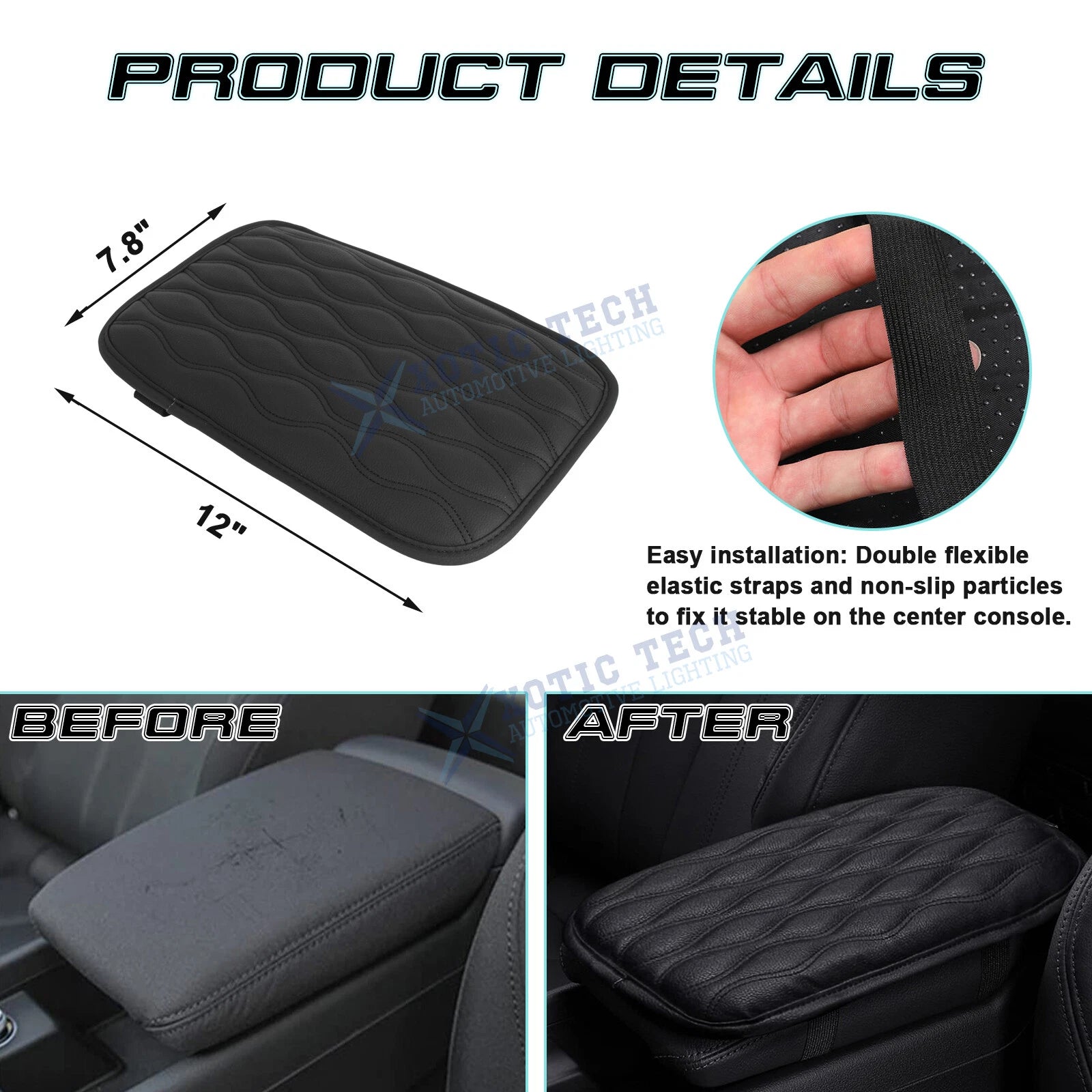 Wavy Black Leather Armrest Cover for Dodge Challenger (2015-2023)