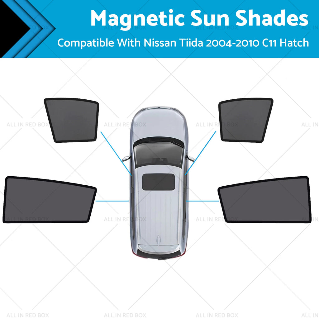Magnetic Sun Shades for Nissan Tiida (2004–2010) C11 Hatch Front Windows
