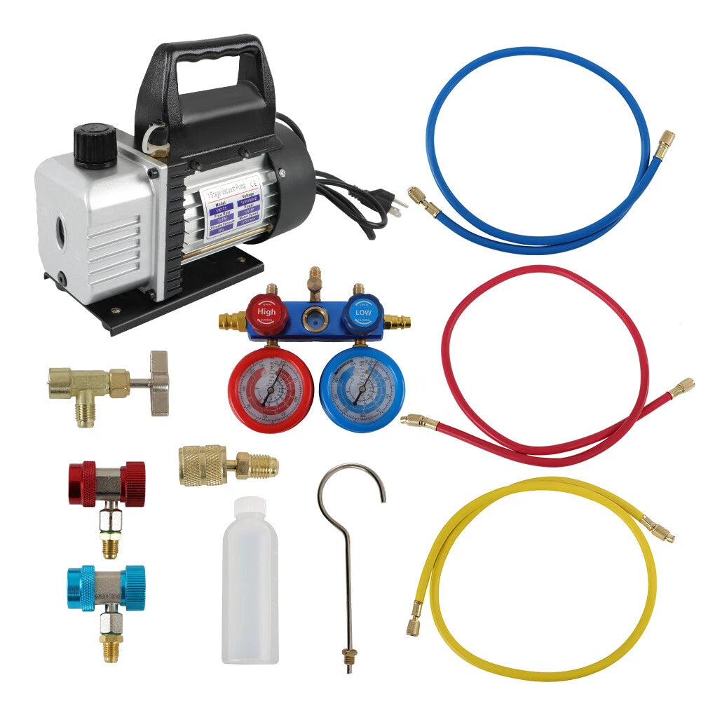 AC Vacuum Pump and Manifold Gauge Set for HVAC Systems