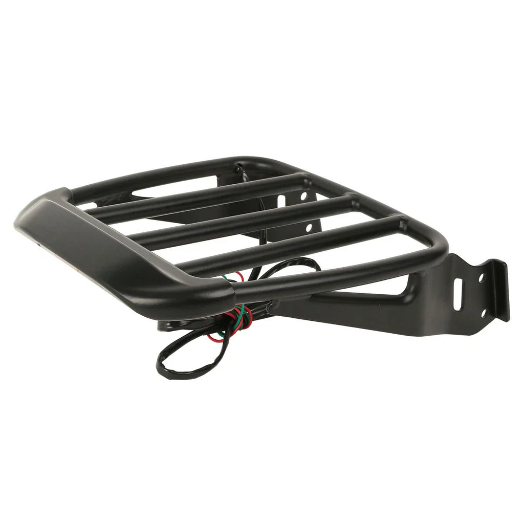 Black Two-Up Detachable Luggage Rack with LED Light for Harley Softail (1984-2005)