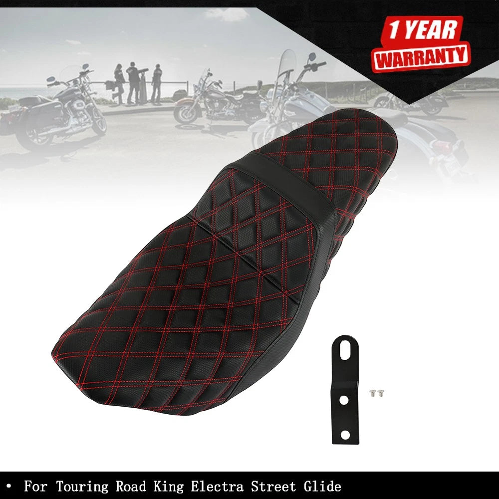 Step-Up Seat for Harley Touring Electra Glide Street (2008–2020) Red Lattice Stitch