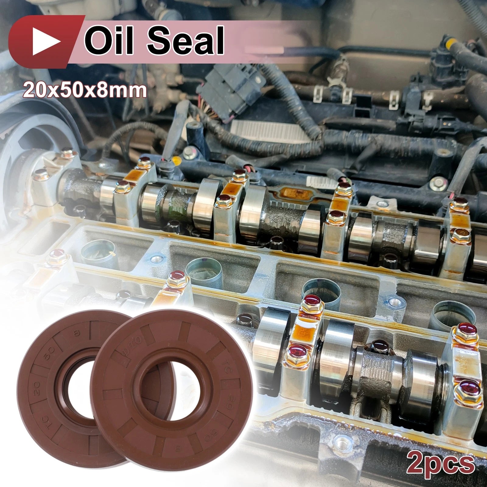 Set of 2 Oil Seal Rotary Shaft Seal FKM Rubber 20x50x8mm