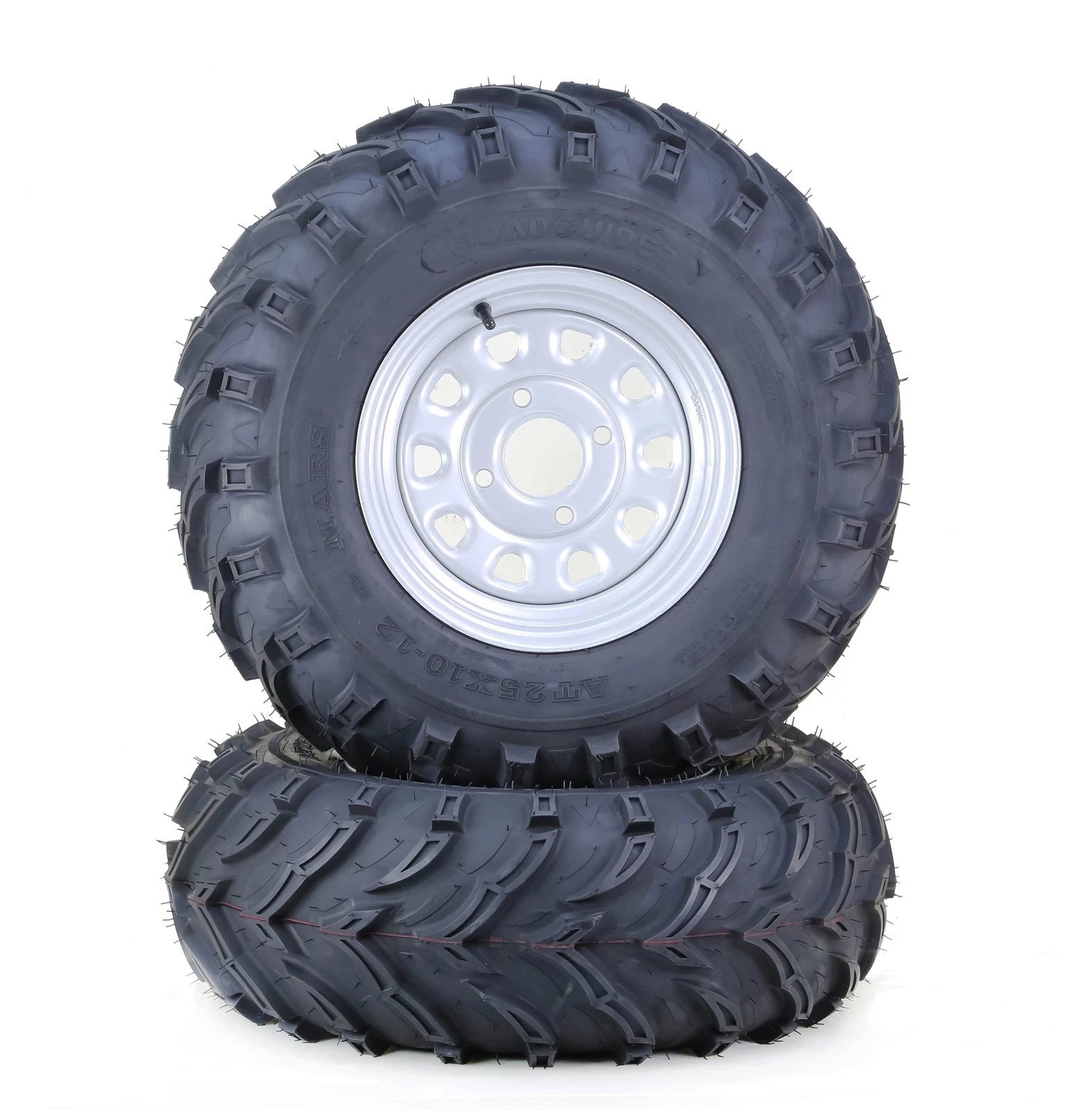 Set of 2 LIBRA ATV Tires & Wheels 27X11-12 6-Ply 4-110 PCD 5+2 Silver