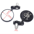 Skull Round Rearview Mirrors for Motorcycle Chopper Cafe Racer (25mm 1")