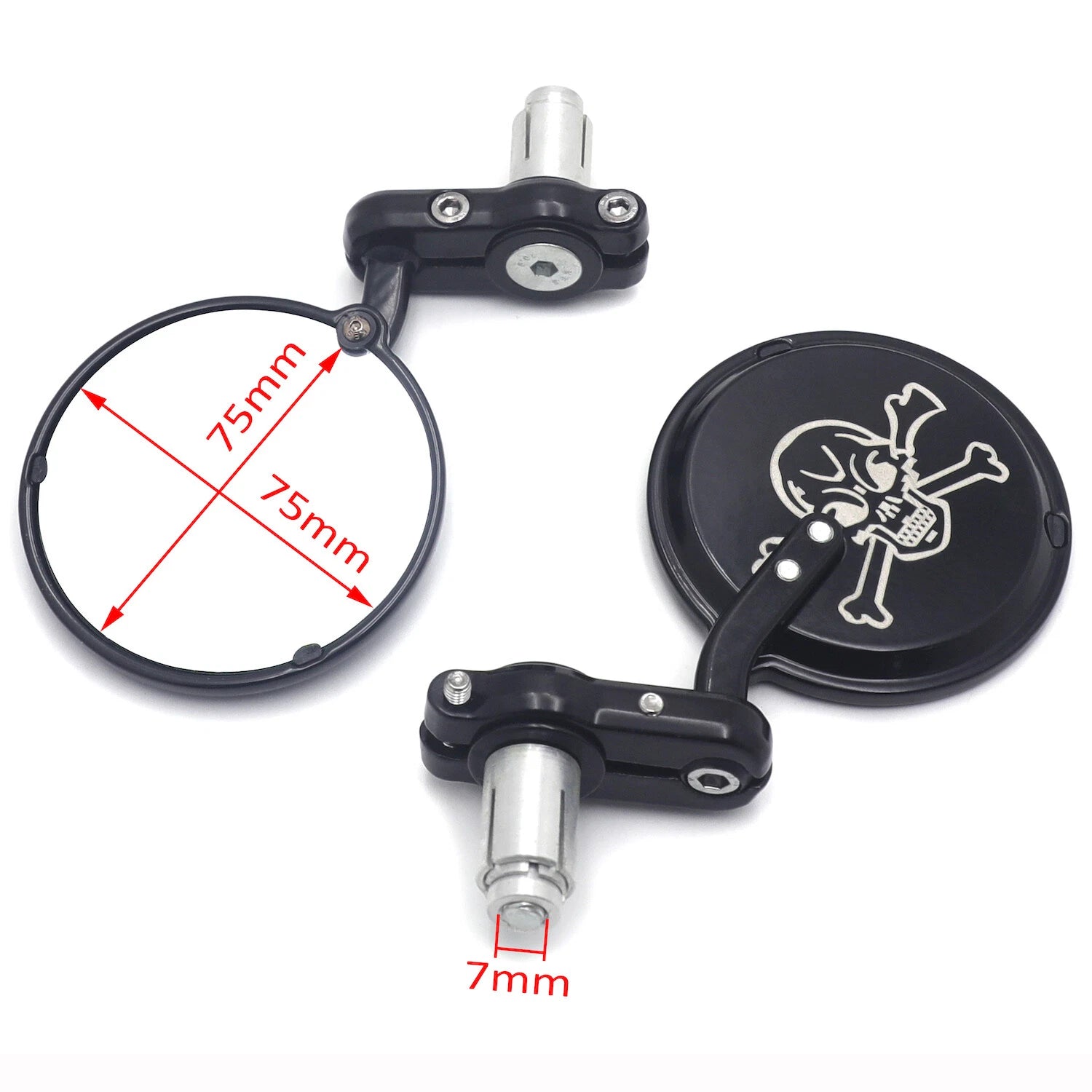 Skull Round Rearview Mirrors for Motorcycle Chopper Cafe Racer (25mm 1")