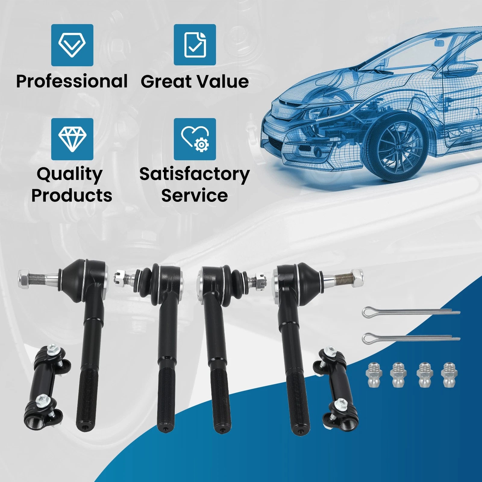 6x Front Inner Outer Tie Rods Adjusting Sleeve Kit for GMC Savana 1500 2500 3500 (1996–2023)