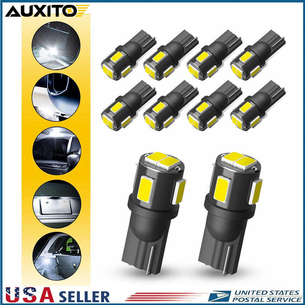 10X T10 168 194 LED License Plate Dome Light Bulb 6000K Error Free for Universal