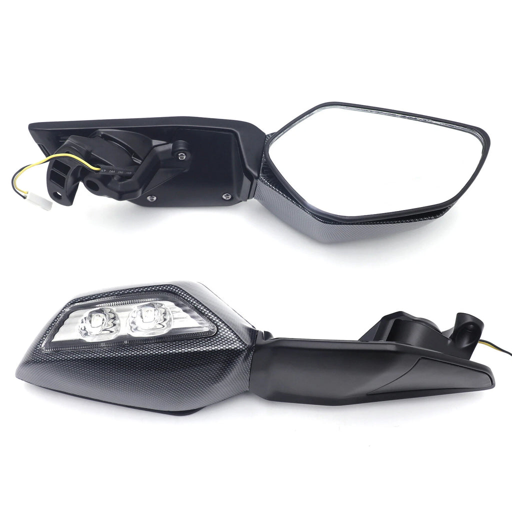 Carbon Fiber Style Rearview Mirrors with LED Turn Signals for Kawasaki Ninja (2016–2021)