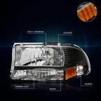 Bumper Headlight/Lamp for Dodge Dakota/Durango (1997–2004) Black Housing Amber Corner