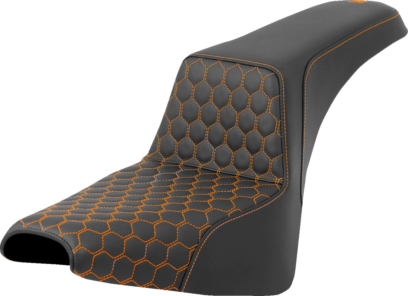 SADDLEMEN Step-Up Seat for Harley FXBB/FXST (2018–2024) - Honeycomb, Orange Stitching