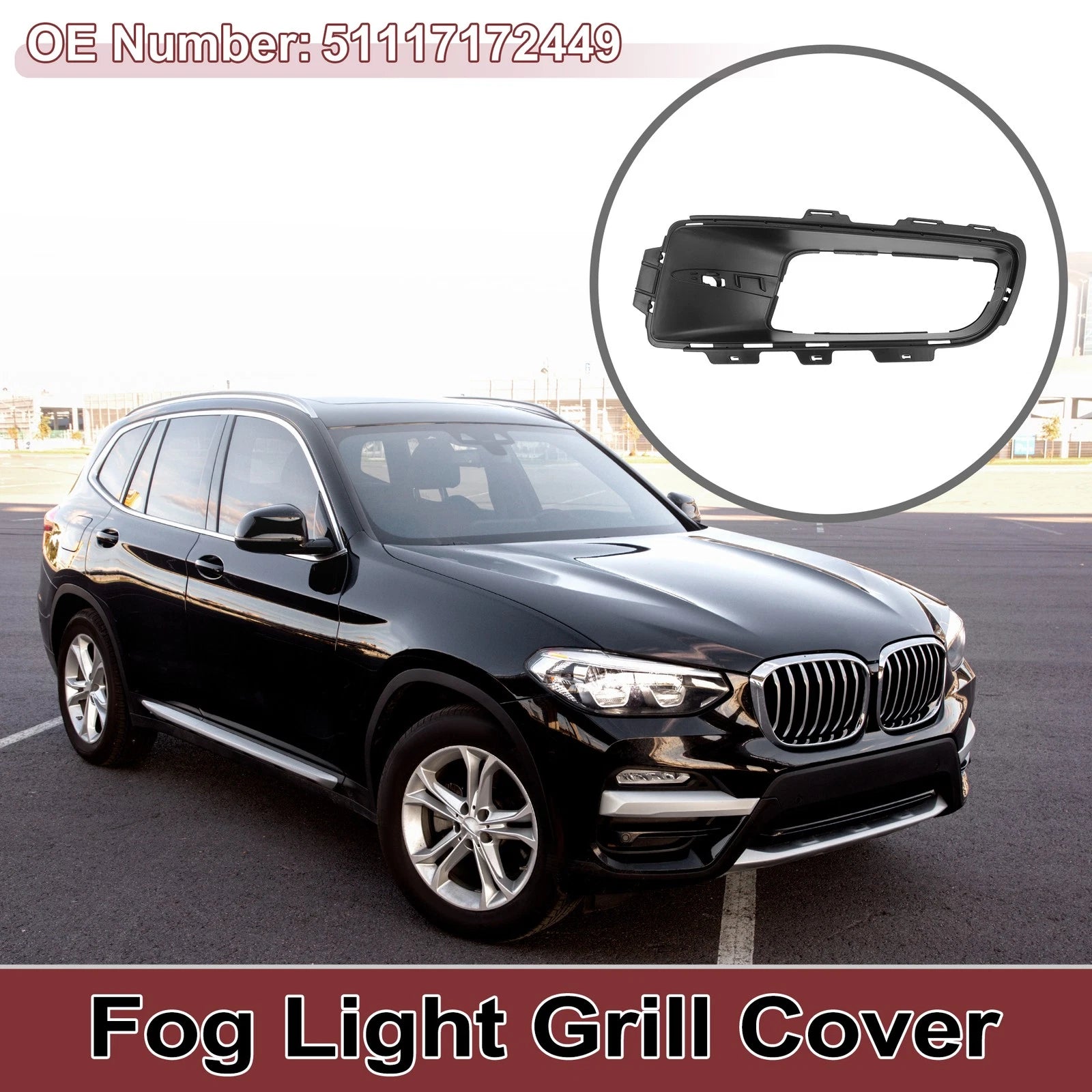 1 Pc Fog Light Grill for BMW X5 (2007–2010) No. 51117172449 Black