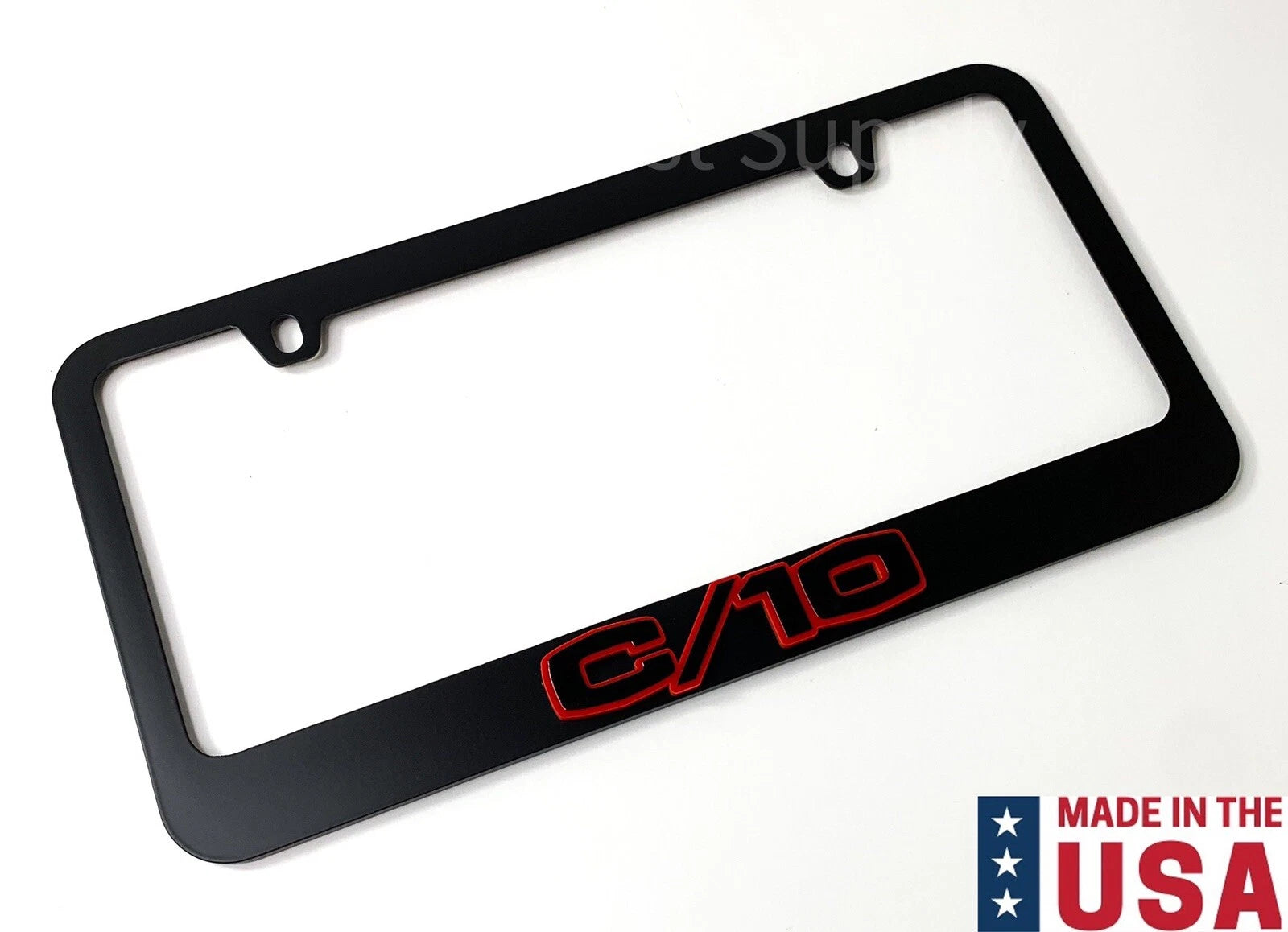 Matte Black Premium License Plate Frame w Red Outline Script for Chevy C10 (1960–1969)
