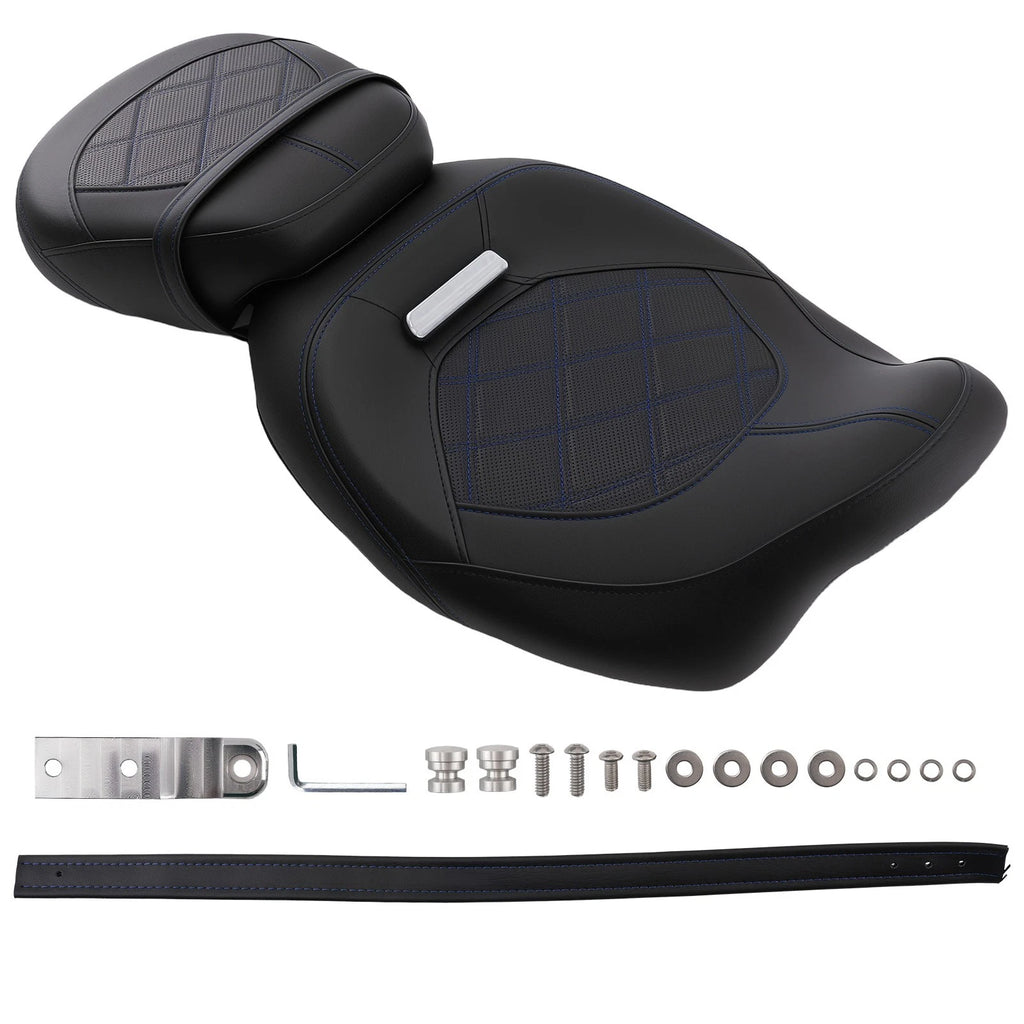 Black Blue Driver & Passenger Seat for Harley Road Glide (2009–2022)