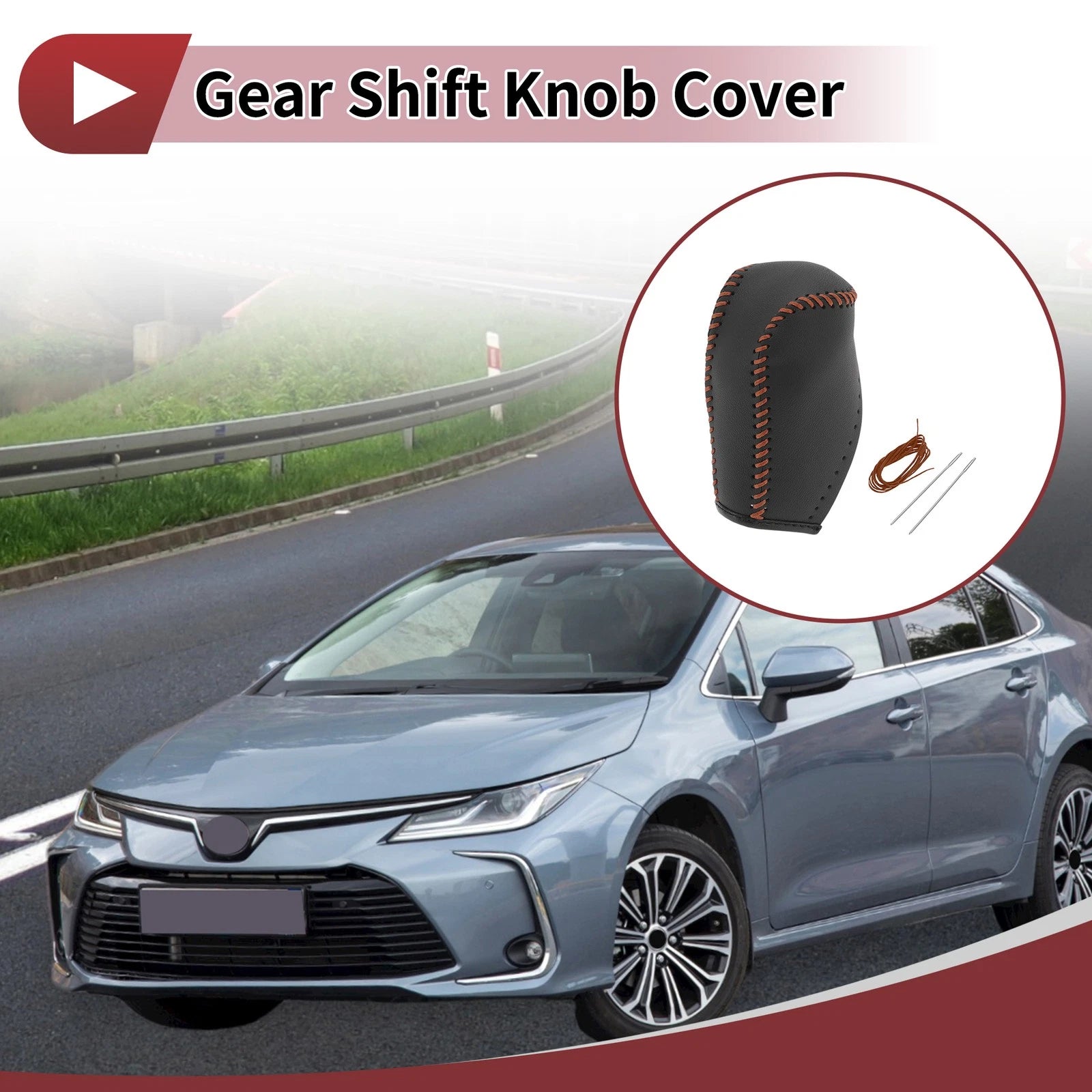 1Pc Gear Shift Knob Cover for Toyota Corolla (2014–2018) Brown Faux Leather
