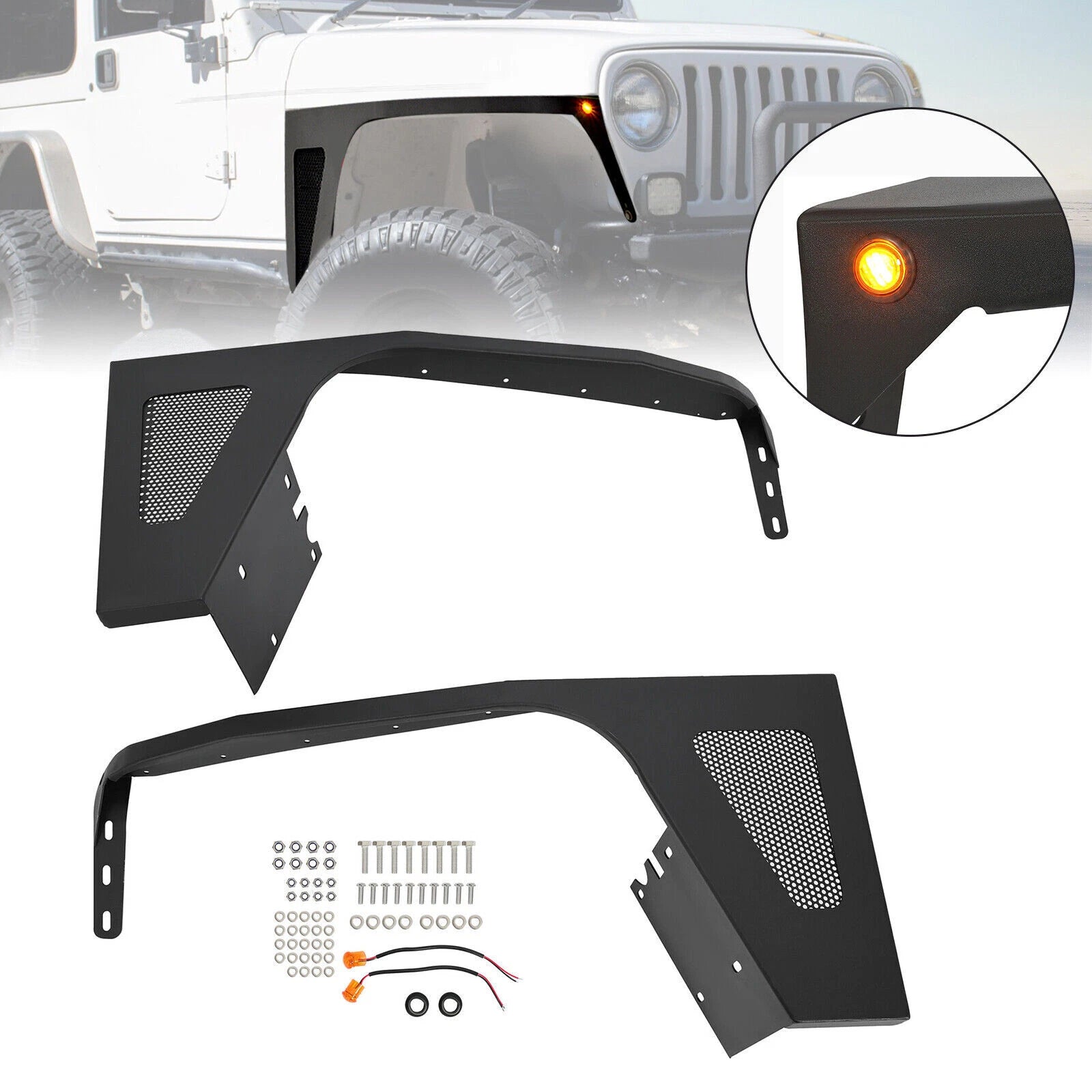 Steel Fender Flares Armor Guard w/Light for Jeep Wrangler TJ (1997–2006)