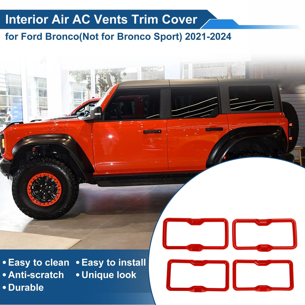 Set of 4 Air Condition Outlet Vent Trim Cover Frame for Ford Bronco (2021–2024) Red