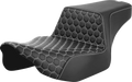 SADDLEMEN Step-Up Seat for Harley FL (Extended Reach, Honeycomb, White Stitch)