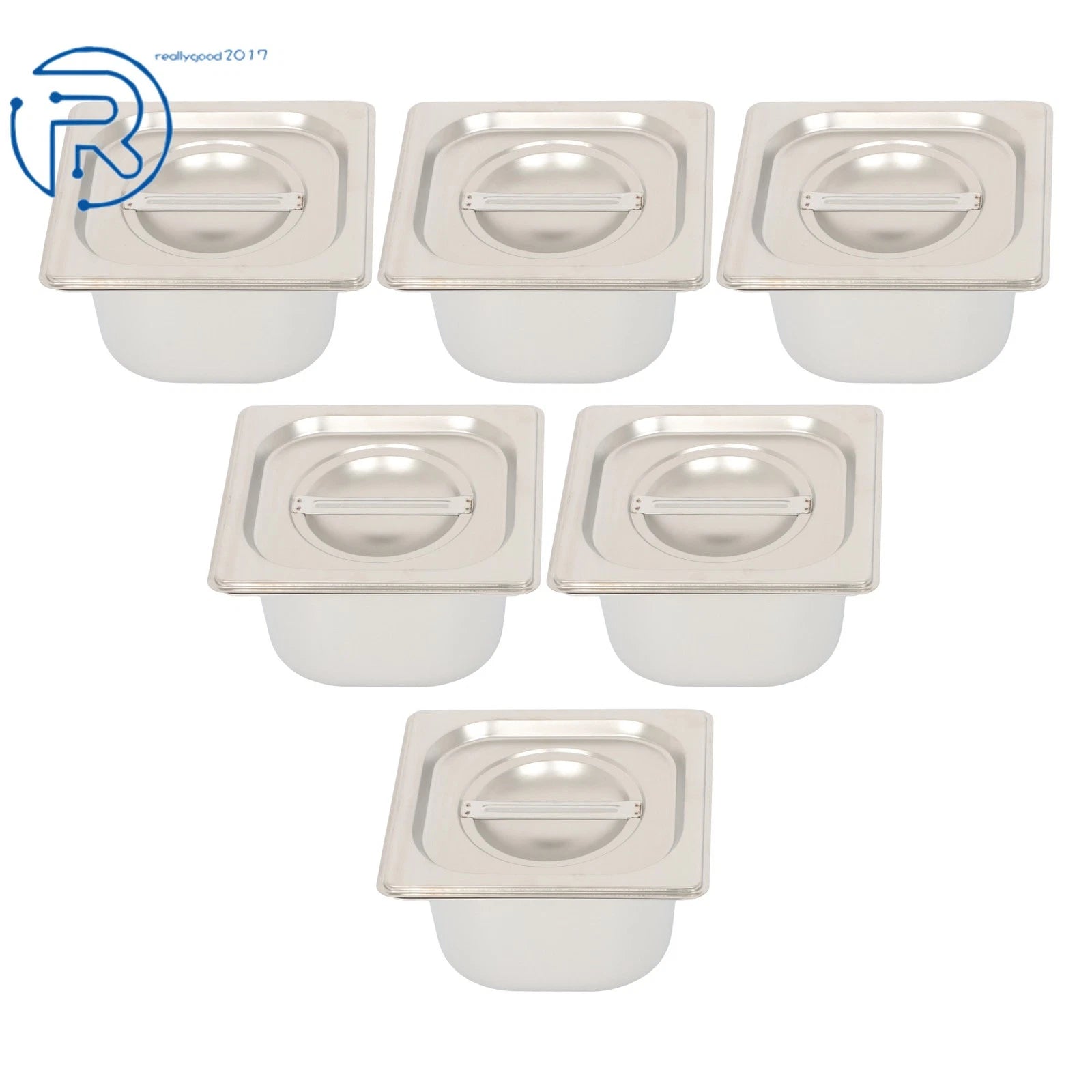 Set of 6 Steam Table Pan 1/6 4 Inch Deep Stainless Steel