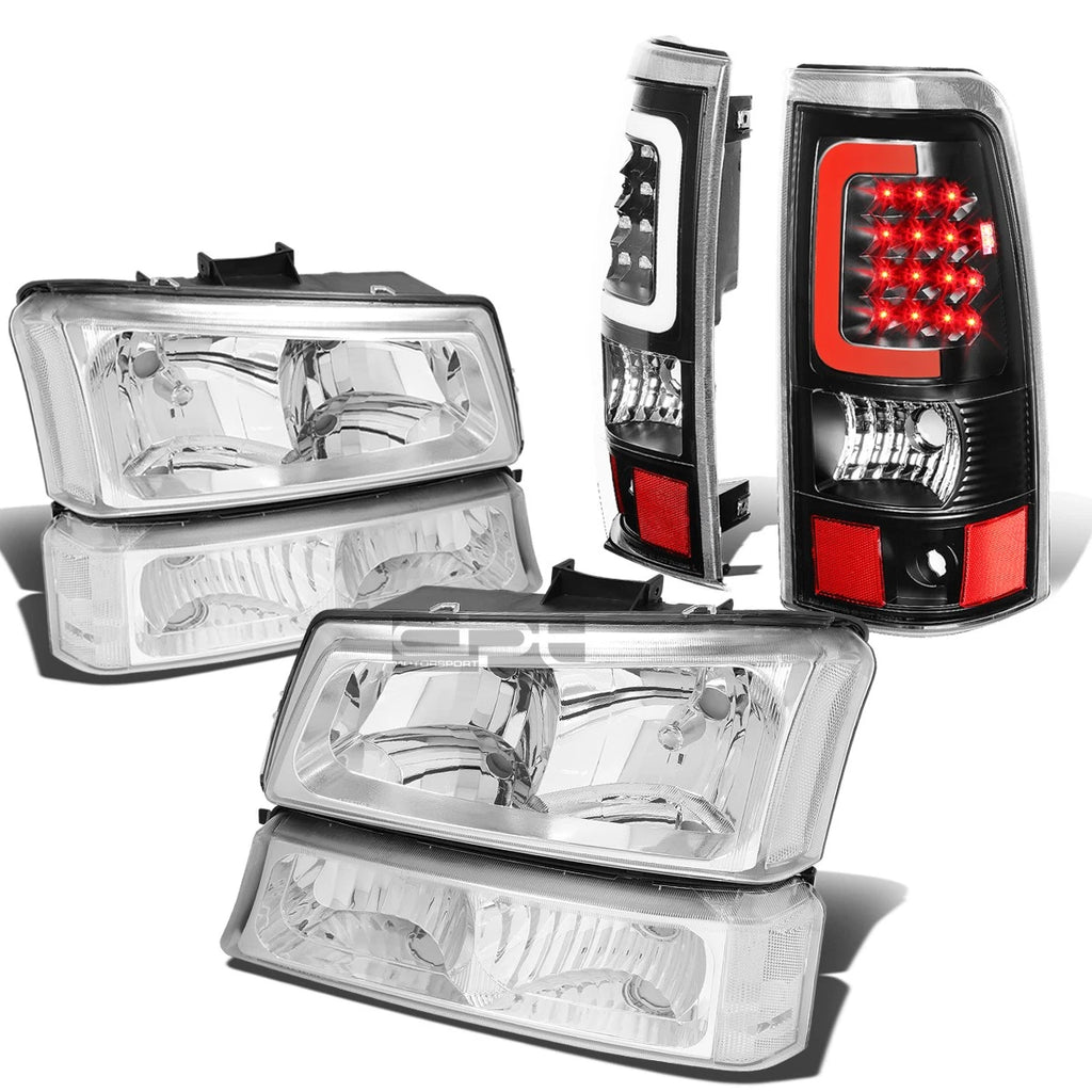 Chrome Headlight + Clear Bumper + Black 3D LED Tail Light for Silverado (2003–2007)
