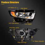 Headlights with Bulbs for Ford Edge (2015–2018) Projector Pair