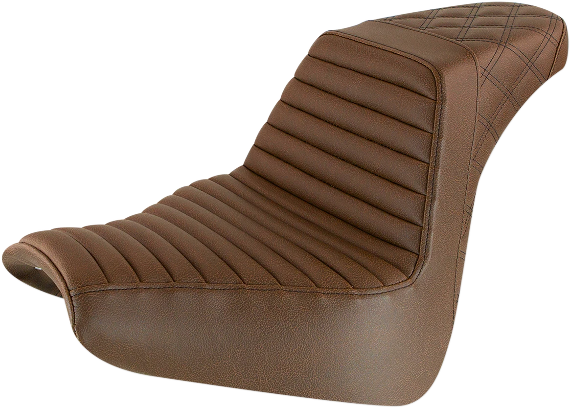 SADDLEMEN Step-Up Seat for Harley FXBR/S (2018–2023) - Brown Tuck-n-Roll/Lattice Stitch