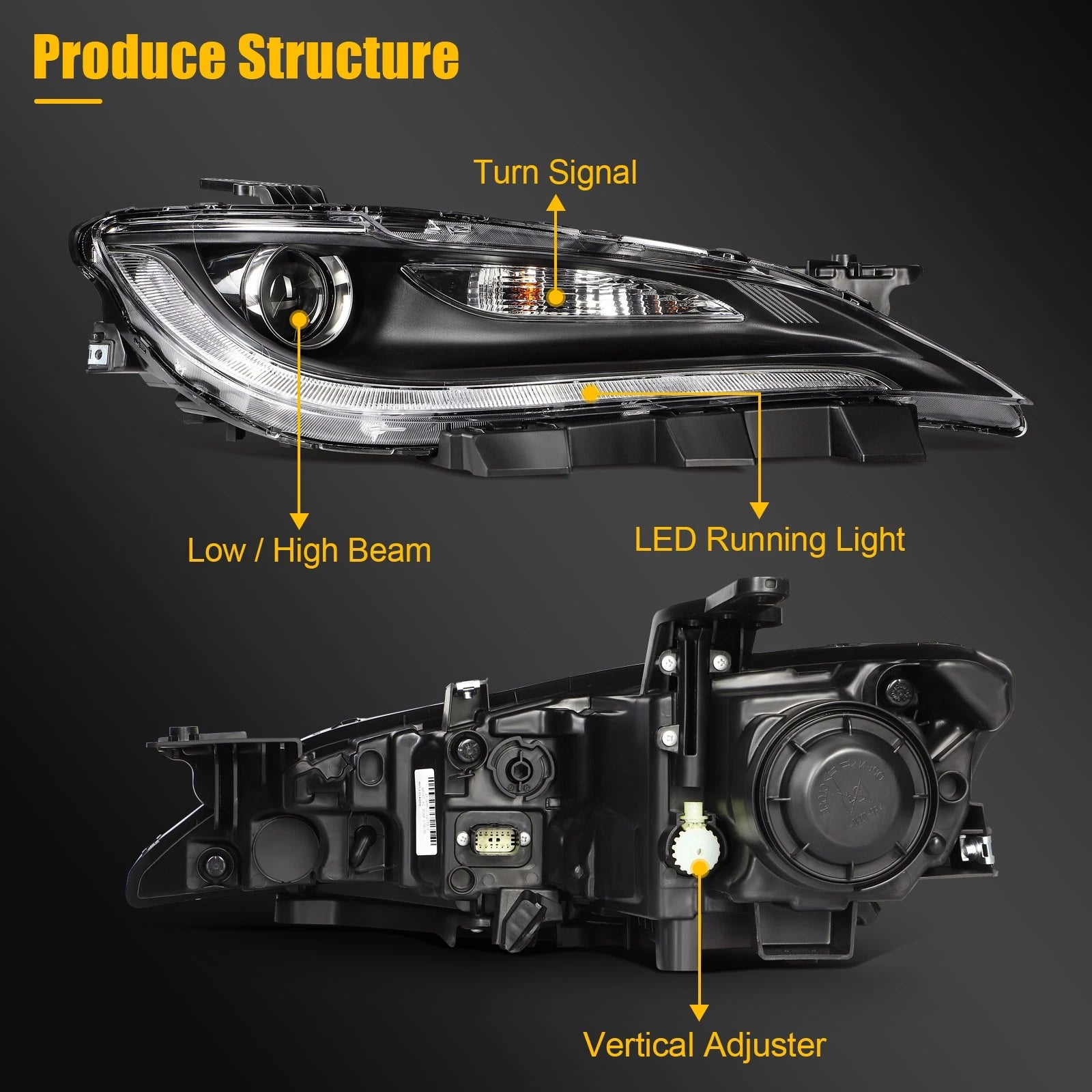 2X Halogen Headlights for Chrysler 200 (2015–2017) Projector