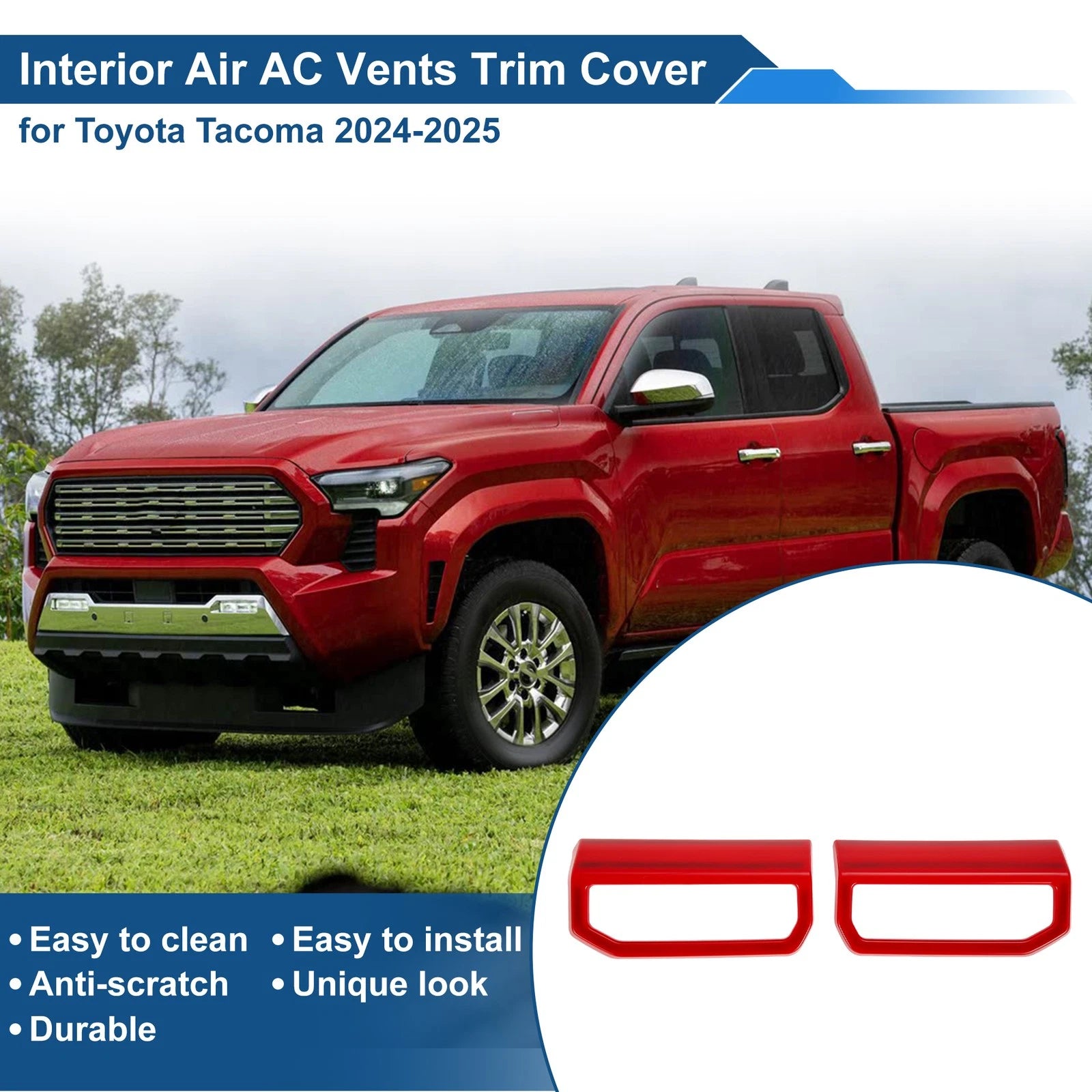 Set of 2 Air Condition Outlet Vent Trim Cover Frame for Toyota Tacoma (2024–2025) Red
