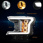 Sequential Square LED DRL Projector Headlights for Ford F150 (2018–2020)