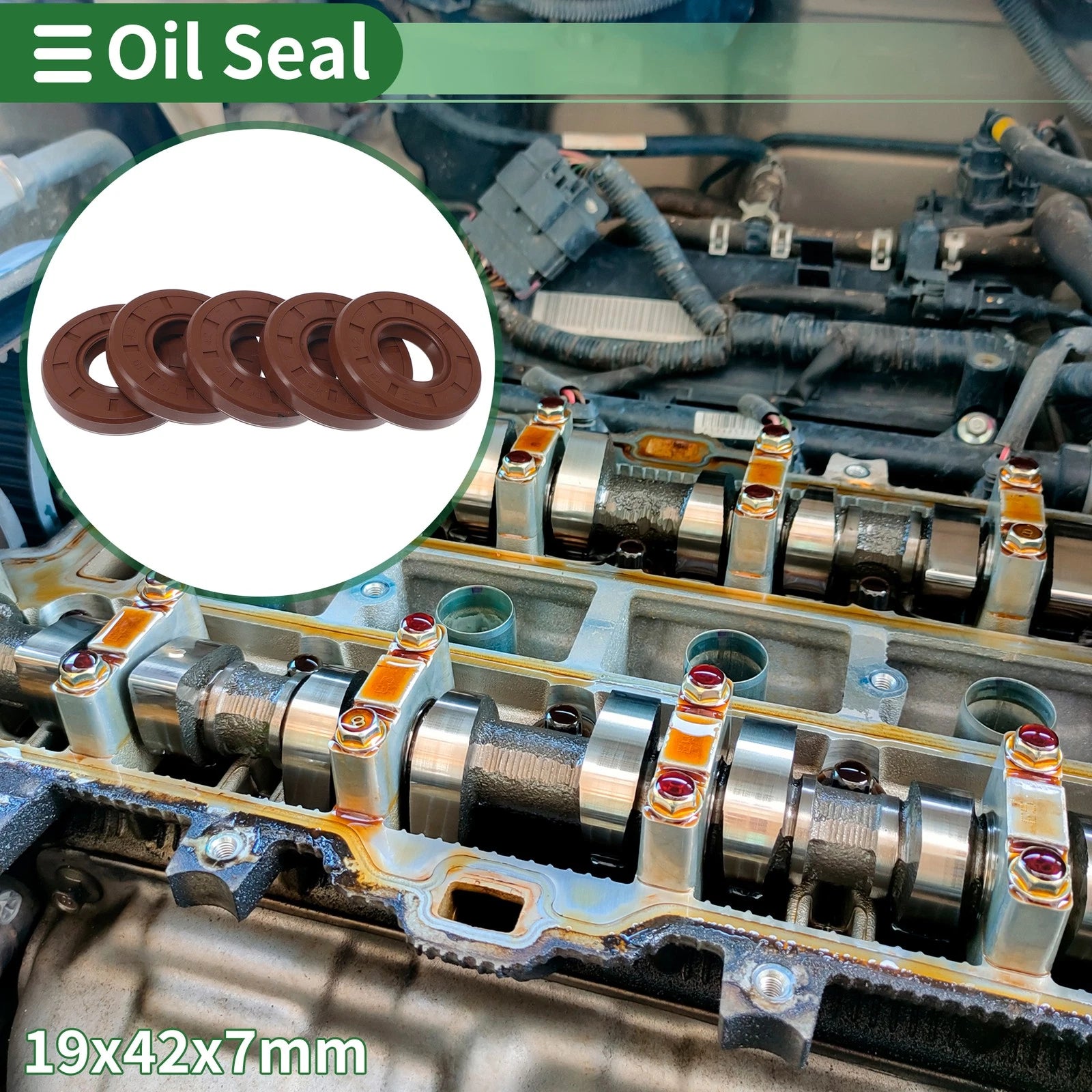 Set of 5 Oil Seal Rotary Shaft Seal FKM Rubber 19x42x7mm