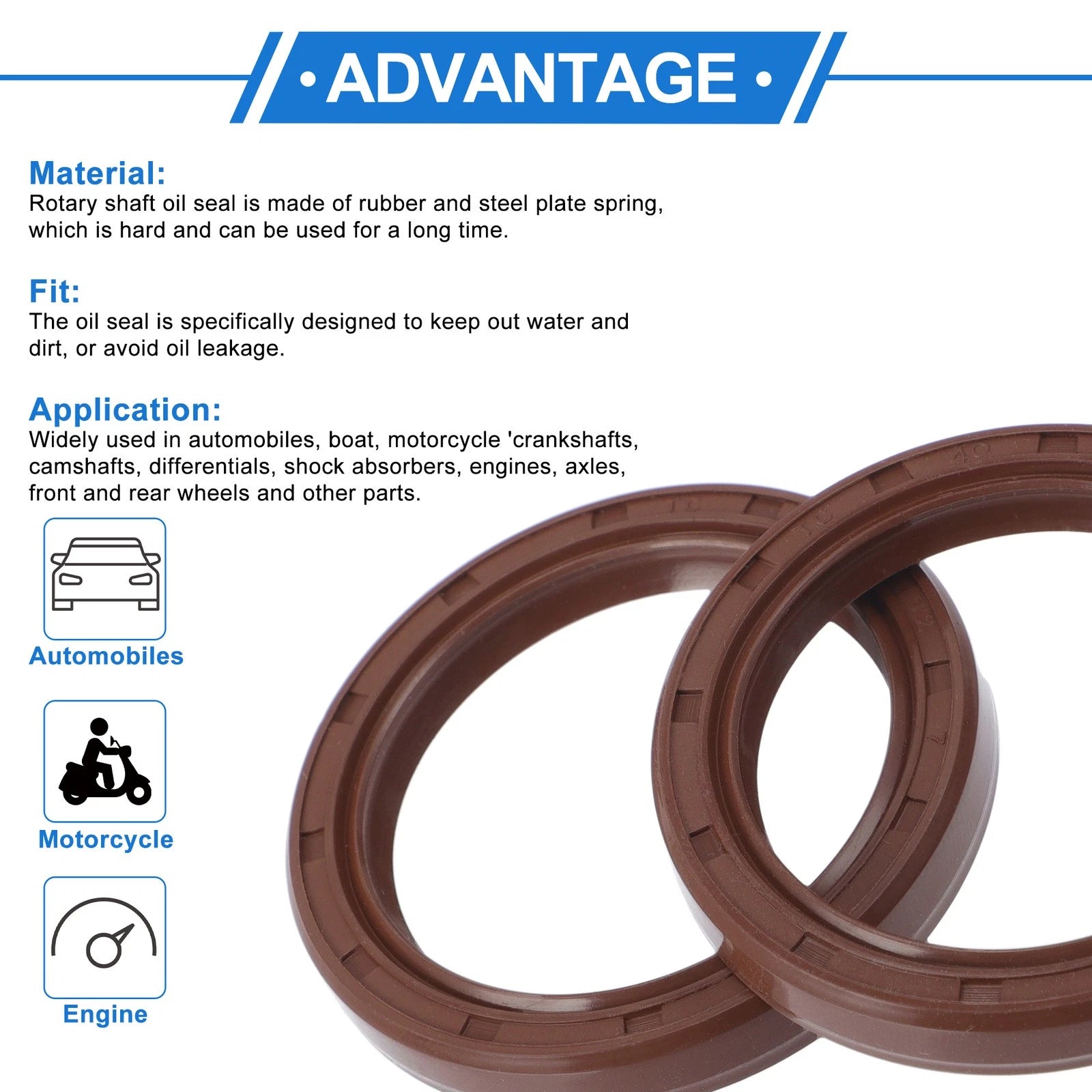 Set of 2 Oil Seal Rotary Shaft Seal FKM Rubber 40x52x7mm