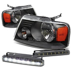 Black Headlight, Amber Lens Corner, LED Fog Light Set for Ford F150 (2004–2008)