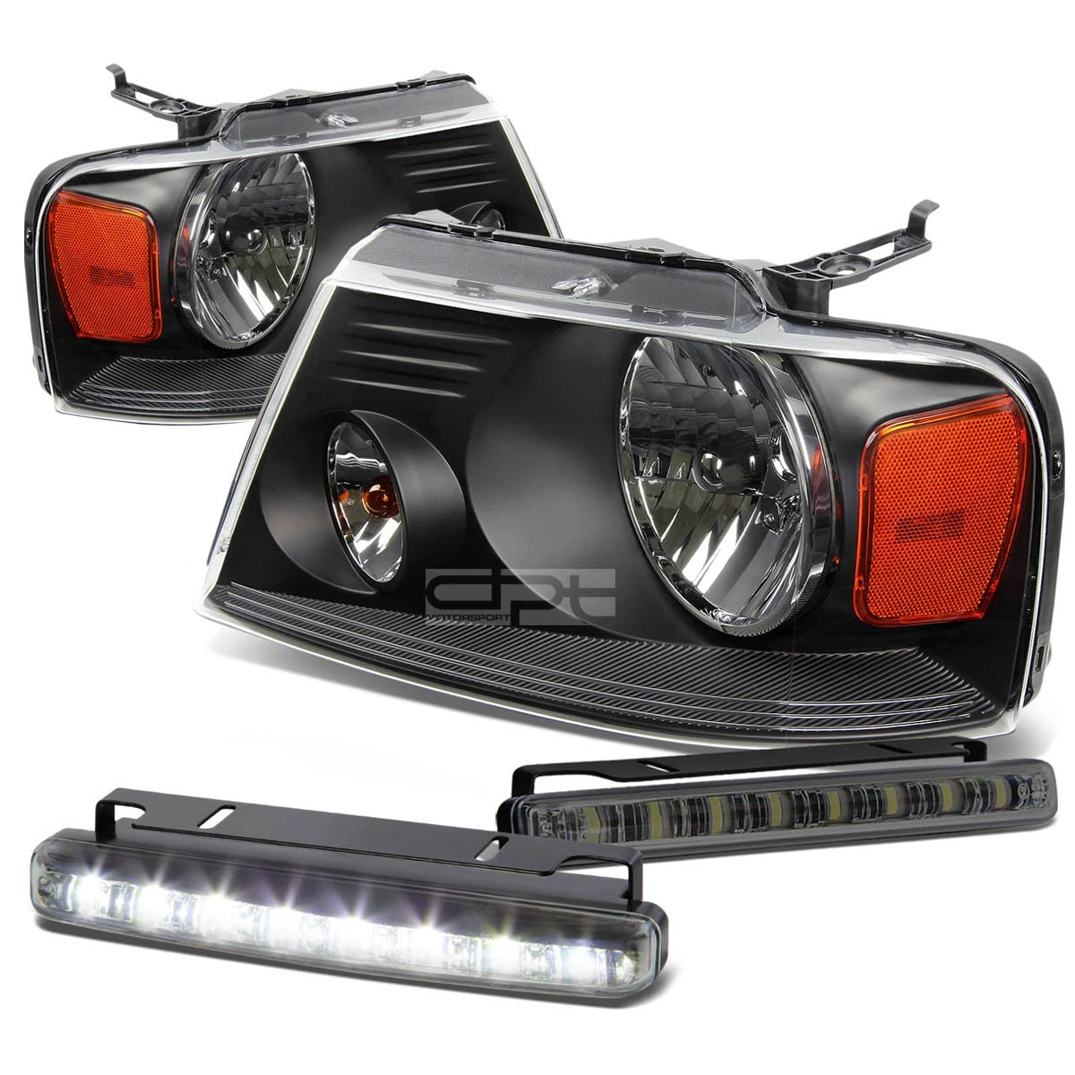 Black Headlight, Amber Lens Corner, LED Fog Light Set for Ford F150 (2004–2008)