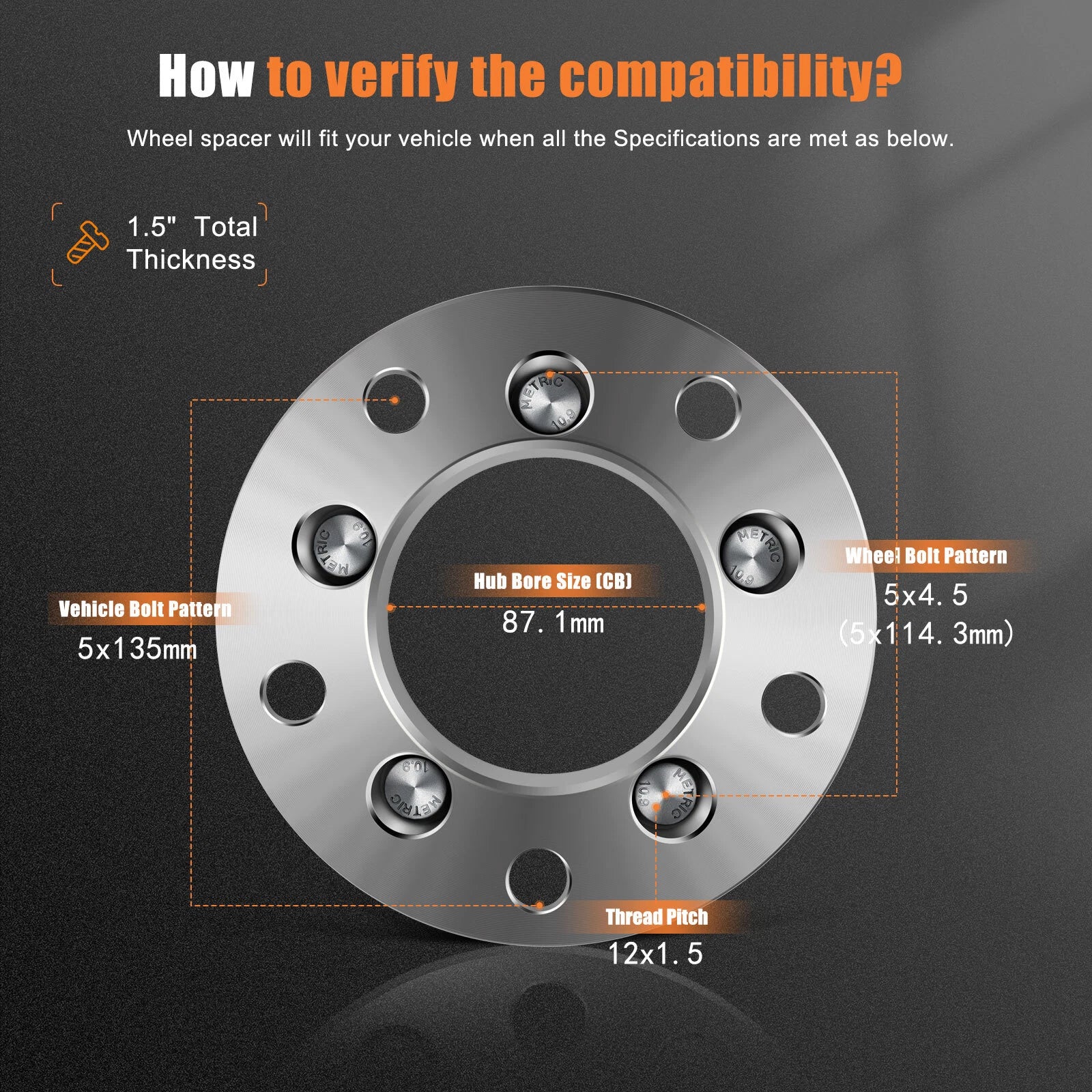 2X 1.5" Wheel Adapters 5x135 to 5x114.3 for Ford F-150 Lincoln Navigator