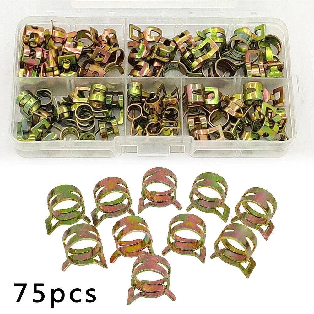 75pcs Motorcycle Spring Clamps Fuel Hose Clip Kit Assortment