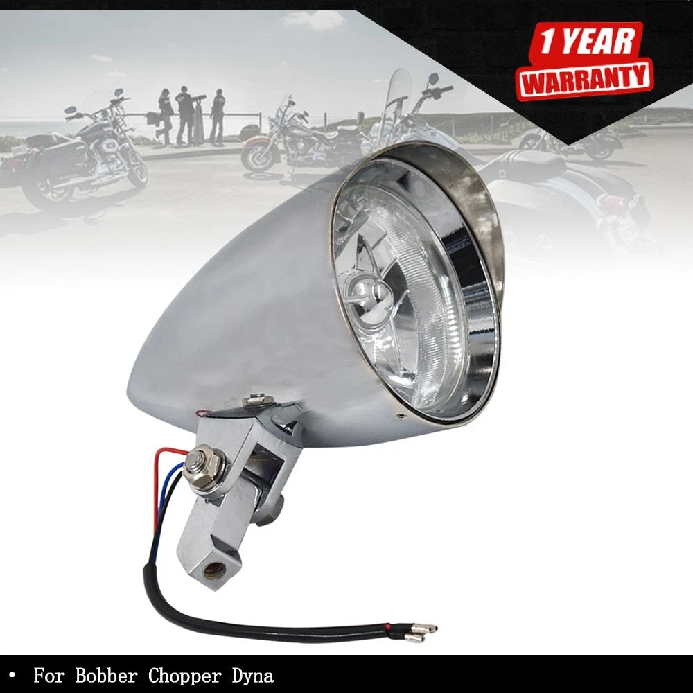Headlight Lamp for Bobber Chopper Dyna (12V, Chrome)