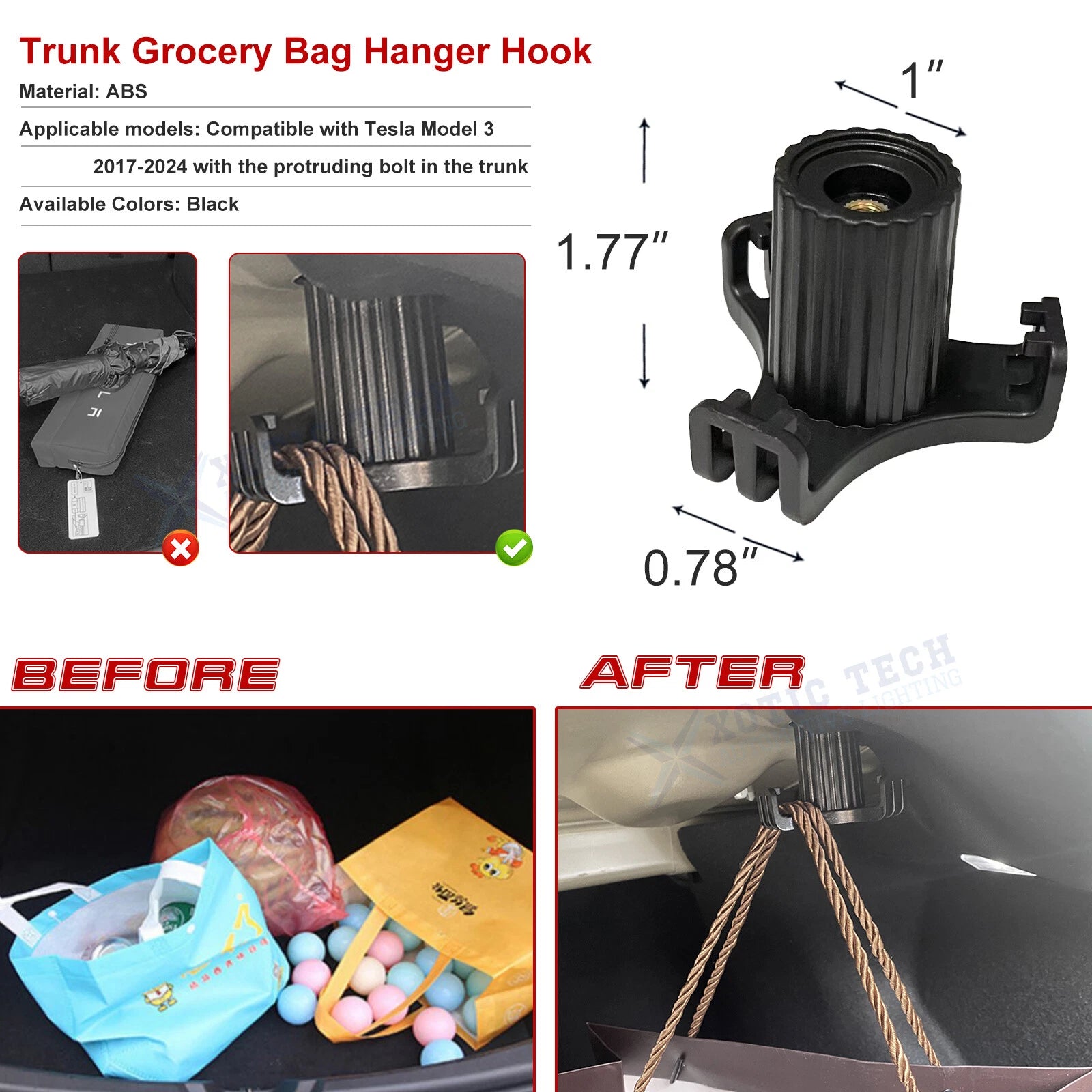 Trunk Hook for Tesla Model 3 (2017-2023) Accessories Car Cargo Rear Hook