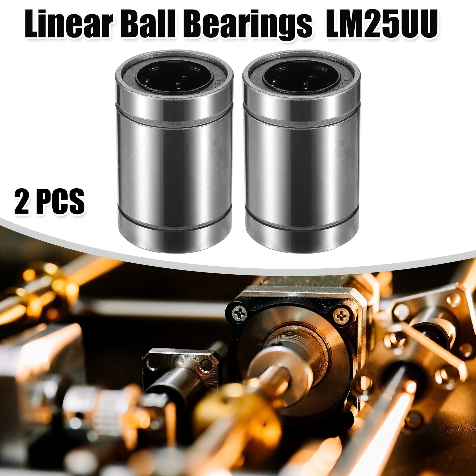 2 Pcs LM25UU Linear Ball Bearings for Car (25mm ID x 40mm OD x 59mm Length)