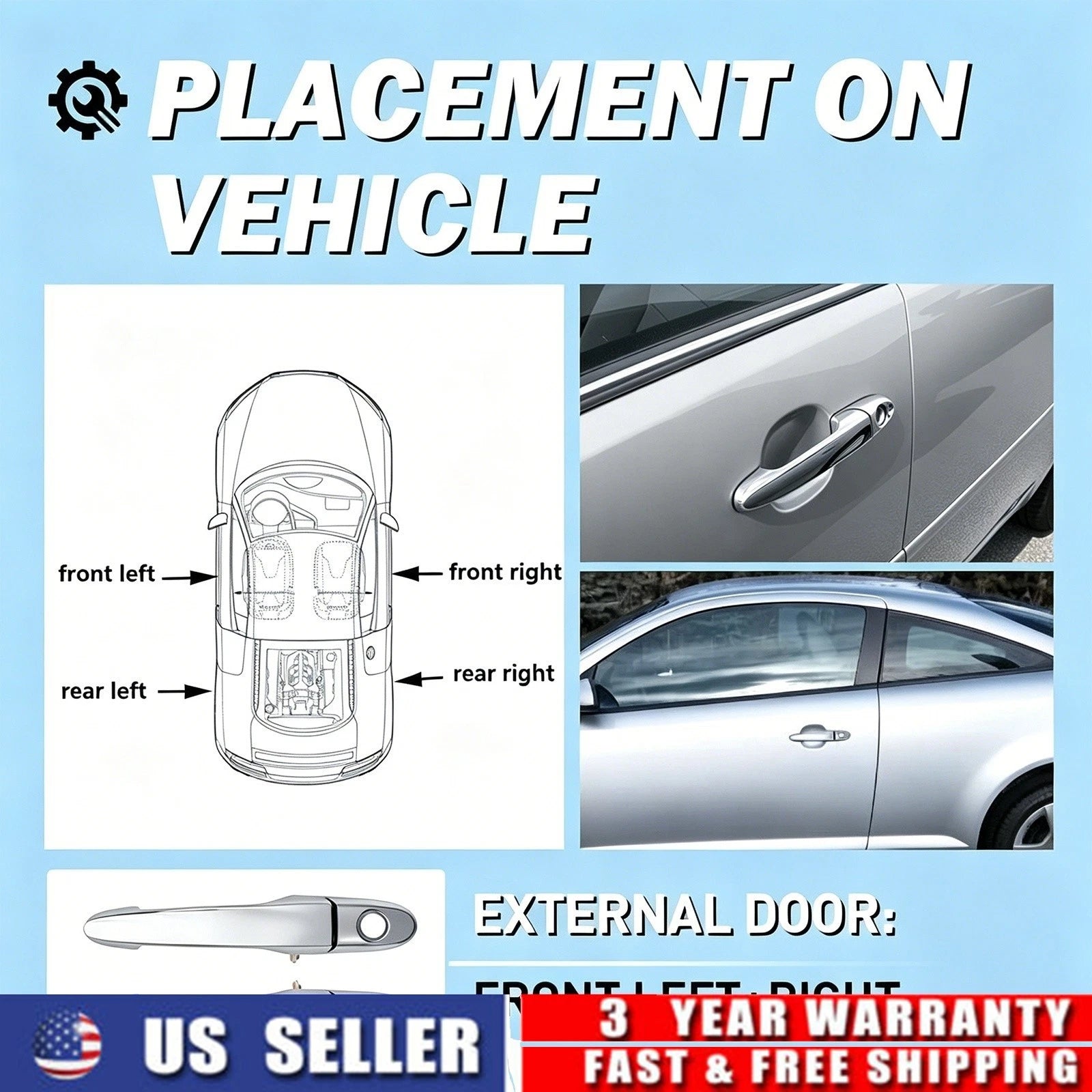 Set of 2 Chrome Outer Door Handles for Chevy Cobalt Pontiac Saturn (2005–2010) 15936038