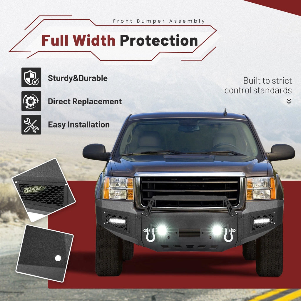 Black Steel Front Bumper Assembly with LED Spotlights for GMC Sierra 1500 (2007–2013)