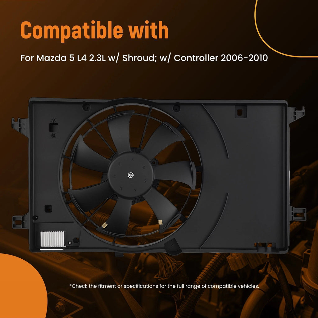 Cooling Fan with Shroud Controller for Mazda 5 L4 2.3L (2006–2010) 160W
