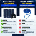 Set of 8 Boat Dock Lines 3/8" x 15' Navy Blue Double Braid Nylon w/ Eyelet