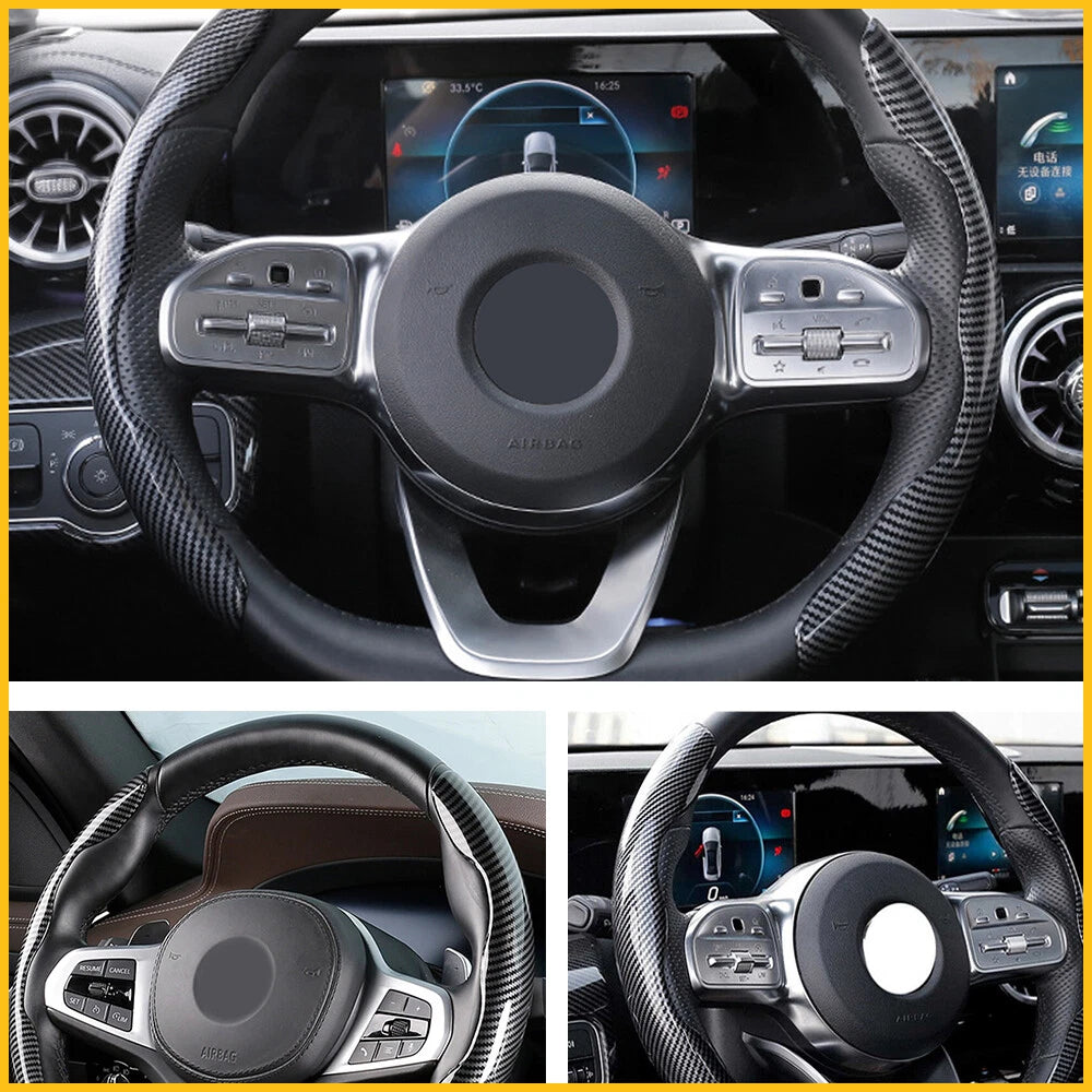 Carbon Fiber Steering Wheel Booster Cover for Universal Fit (Non-Slip)
