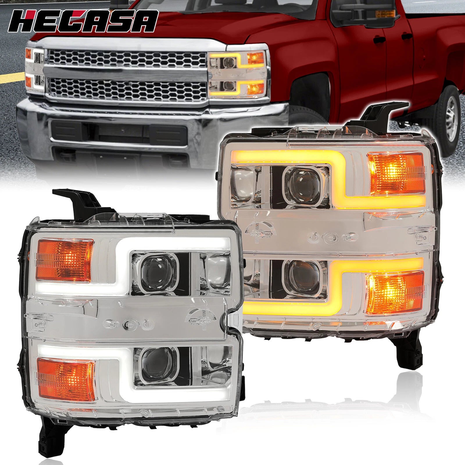 DRL LED Projector Headlights for Chevy Silverado 2500HD 3500HD (2015–2019)