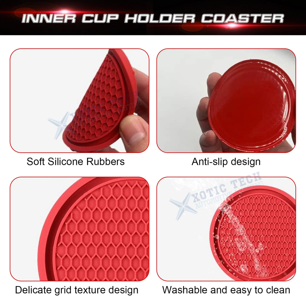 4-Piece Red Non-Slip Cup Coasters for Car (Universal, Embedded) (Set)