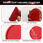 4-Piece Red Non-Slip Cup Coasters for Car (Universal, Embedded) (Set)
